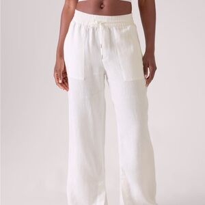 Size 14 Linen Athleta Cabo Mid High Rise Straight Wide Baggy Leg Lounge Pants